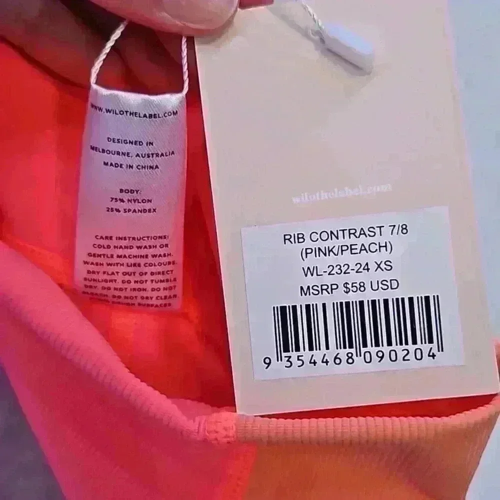 Wilo Women's Full Length Rib‎ Contrast Leggings XS Pink and Peach NWT - Picture 6 of 6